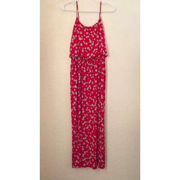 En Focus Studio Women's Maxi Dress Size 6 Red Tan Polka Dot Spaghetti Straps - Picture 4 of 8